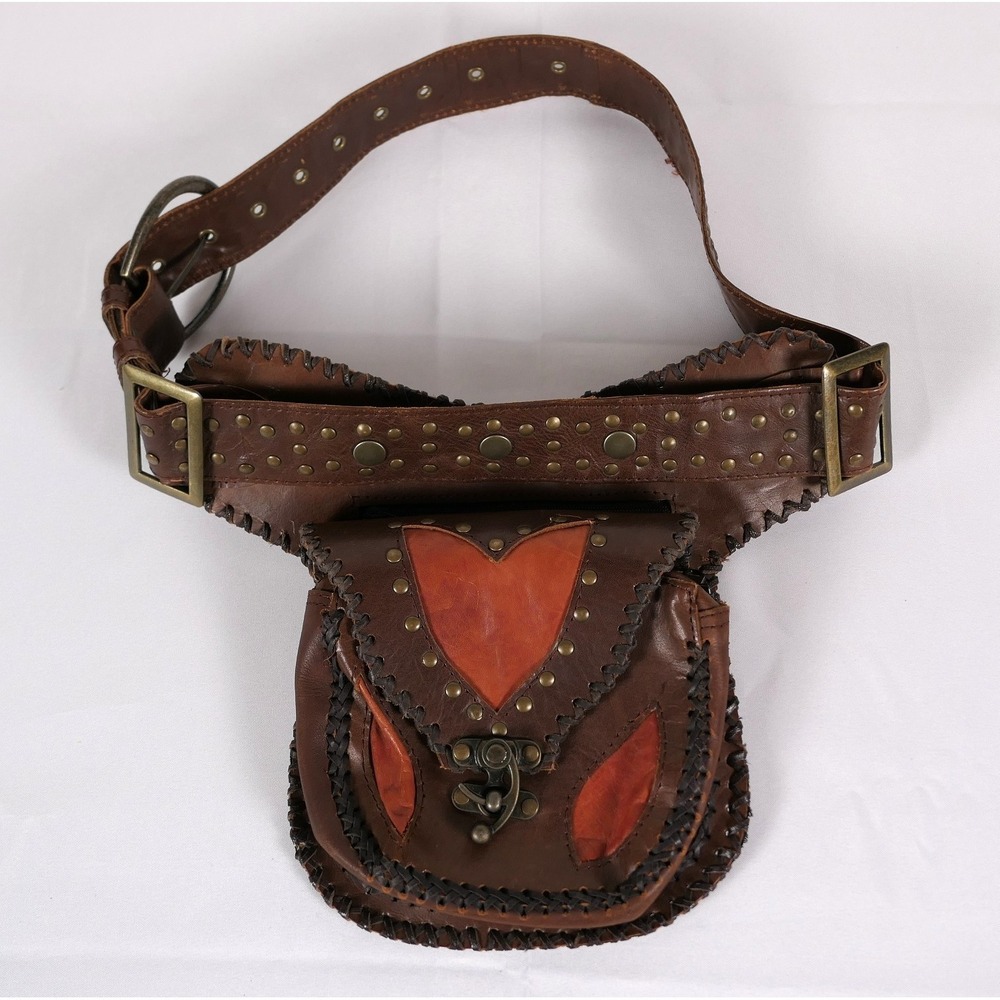Happy Cow Australia Leather Belted Brass Riveted Waist Bag Fanny Pack‎ Western - Picture 4 of 15